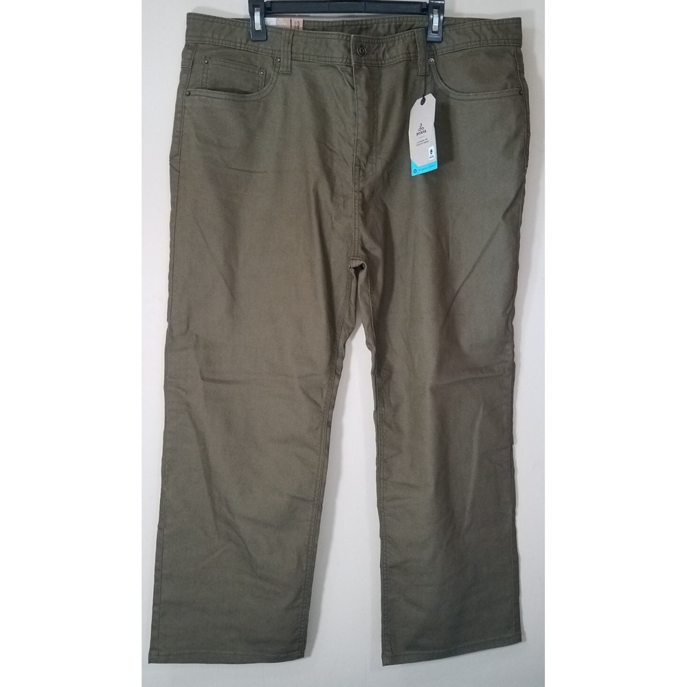 Prana Bridger Jeans Men 42x28 Slim Fit Straight Denim Organic Peat Green NEW